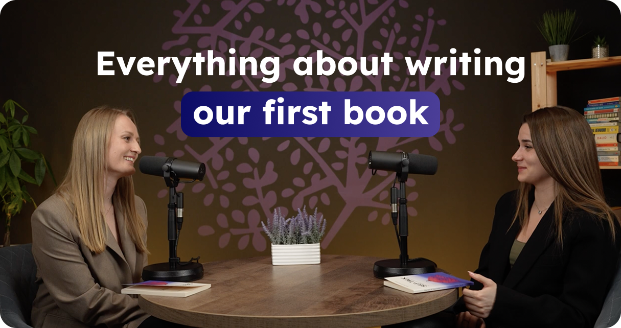 Elena and Viorica recording the podcast — Everything about writing our first book
